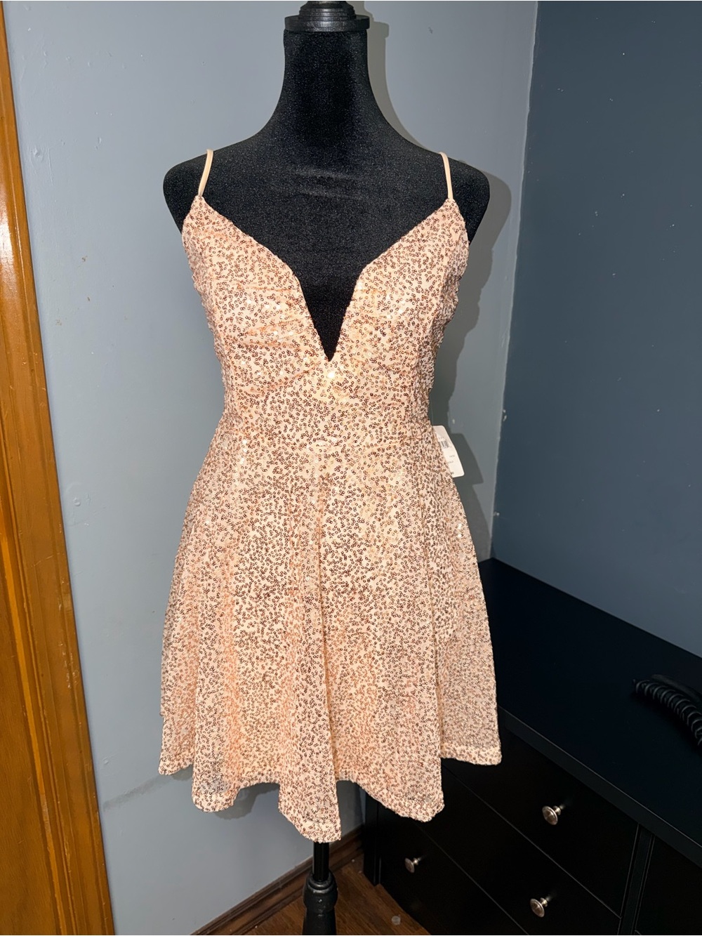 Windsor Blush Pink Sequin V-Neck Mini Dress